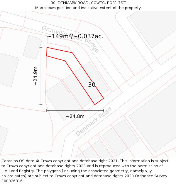 30, DENMARK ROAD, COWES, PO31 7SZ: Plot and title map