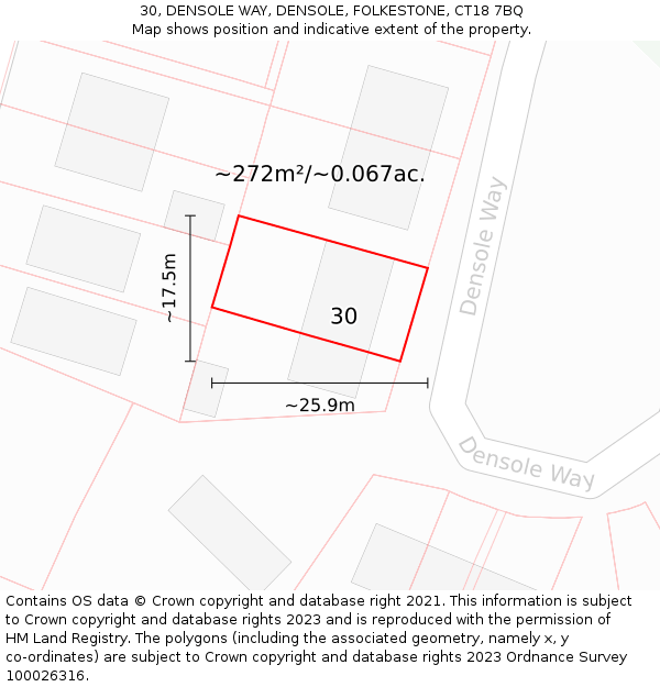 30, DENSOLE WAY, DENSOLE, FOLKESTONE, CT18 7BQ: Plot and title map