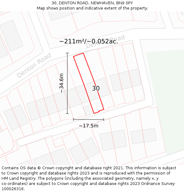 30, DENTON ROAD, NEWHAVEN, BN9 0PY: Plot and title map