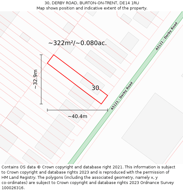 30, DERBY ROAD, BURTON-ON-TRENT, DE14 1RU: Plot and title map