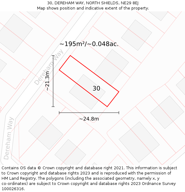 30, DEREHAM WAY, NORTH SHIELDS, NE29 8EJ: Plot and title map