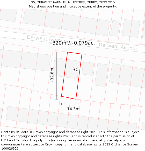 30, DERWENT AVENUE, ALLESTREE, DERBY, DE22 2DQ: Plot and title map