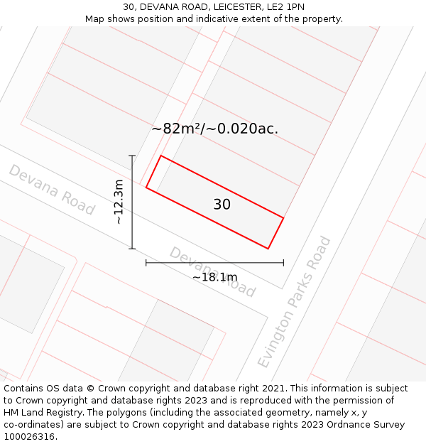 30, DEVANA ROAD, LEICESTER, LE2 1PN: Plot and title map