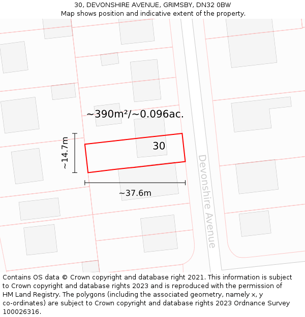 30, DEVONSHIRE AVENUE, GRIMSBY, DN32 0BW: Plot and title map