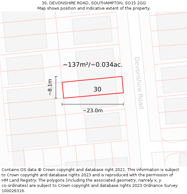 30, DEVONSHIRE ROAD, SOUTHAMPTON, SO15 2GG: Plot and title map