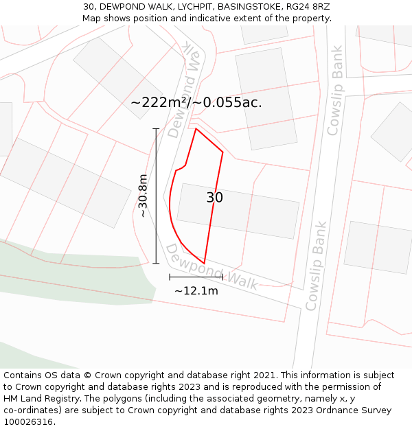 30, DEWPOND WALK, LYCHPIT, BASINGSTOKE, RG24 8RZ: Plot and title map