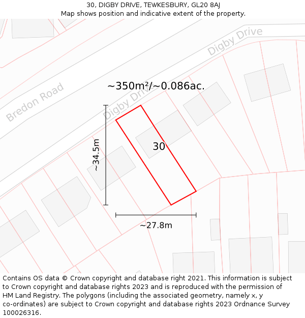 30, DIGBY DRIVE, TEWKESBURY, GL20 8AJ: Plot and title map