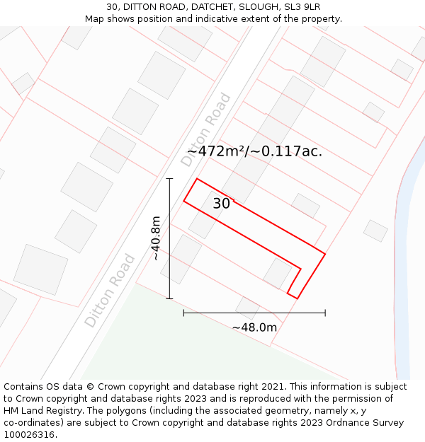 30, DITTON ROAD, DATCHET, SLOUGH, SL3 9LR: Plot and title map