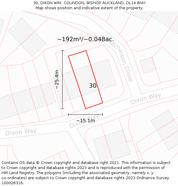 30, DIXON WAY, COUNDON, BISHOP AUCKLAND, DL14 8NH: Plot and title map