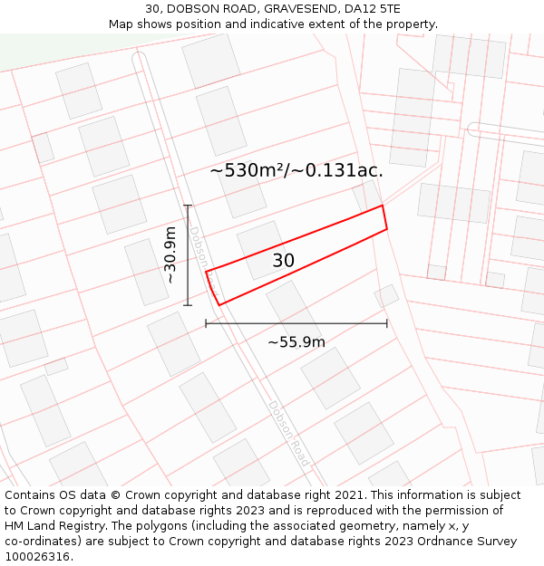 30, DOBSON ROAD, GRAVESEND, DA12 5TE: Plot and title map
