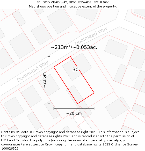 30, DODIMEAD WAY, BIGGLESWADE, SG18 0PY: Plot and title map