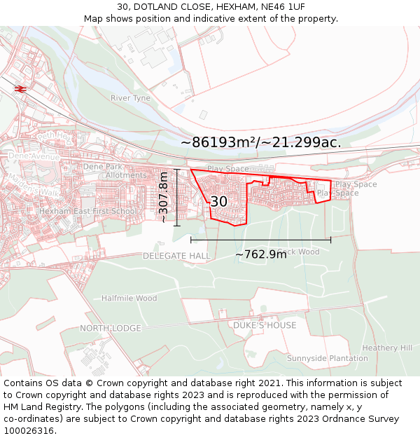 30, DOTLAND CLOSE, HEXHAM, NE46 1UF: Plot and title map