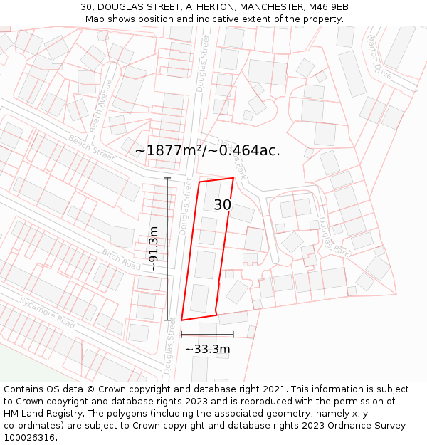 30, DOUGLAS STREET, ATHERTON, MANCHESTER, M46 9EB: Plot and title map