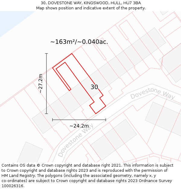 30, DOVESTONE WAY, KINGSWOOD, HULL, HU7 3BA: Plot and title map