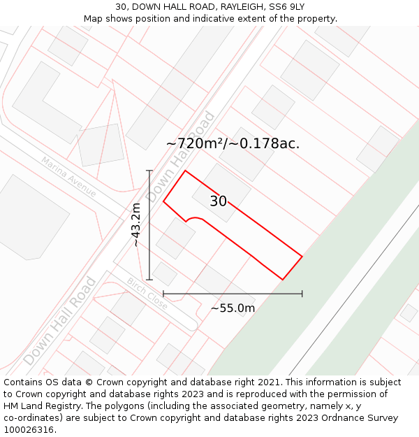 30, DOWN HALL ROAD, RAYLEIGH, SS6 9LY: Plot and title map