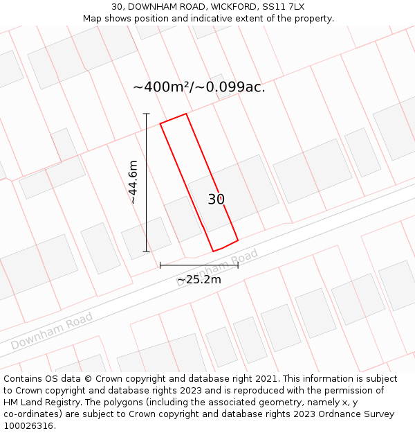 30, DOWNHAM ROAD, WICKFORD, SS11 7LX: Plot and title map