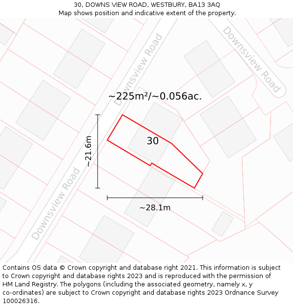 30, DOWNS VIEW ROAD, WESTBURY, BA13 3AQ: Plot and title map