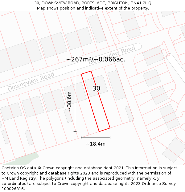 30, DOWNSVIEW ROAD, PORTSLADE, BRIGHTON, BN41 2HQ: Plot and title map
