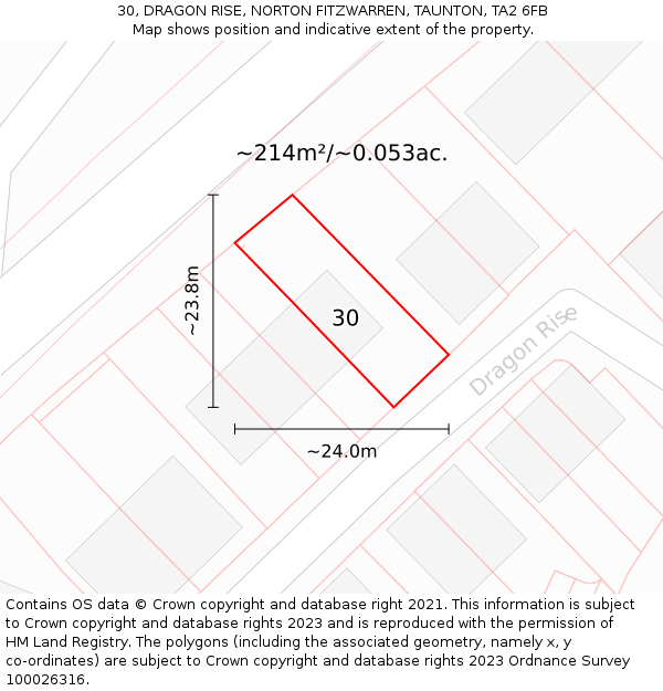 30, DRAGON RISE, NORTON FITZWARREN, TAUNTON, TA2 6FB: Plot and title map