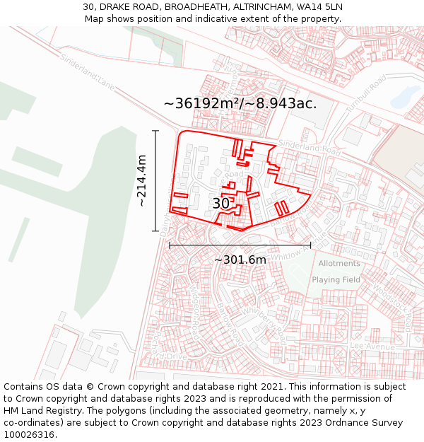30, DRAKE ROAD, BROADHEATH, ALTRINCHAM, WA14 5LN: Plot and title map