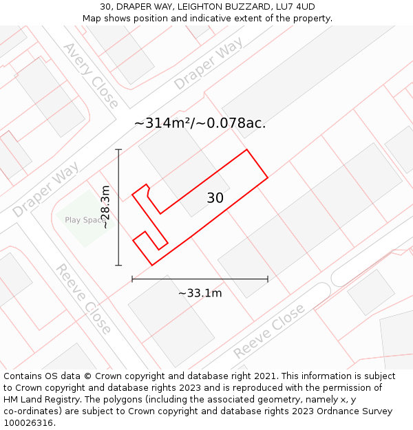 30, DRAPER WAY, LEIGHTON BUZZARD, LU7 4UD: Plot and title map