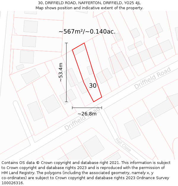 30, DRIFFIELD ROAD, NAFFERTON, DRIFFIELD, YO25 4JL: Plot and title map