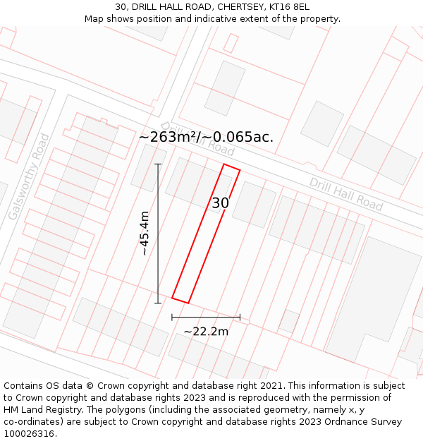 30, DRILL HALL ROAD, CHERTSEY, KT16 8EL: Plot and title map