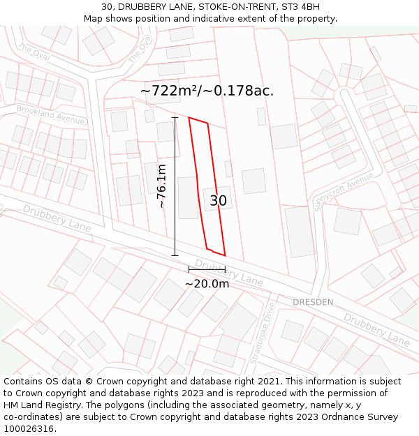 30, DRUBBERY LANE, STOKE-ON-TRENT, ST3 4BH: Plot and title map