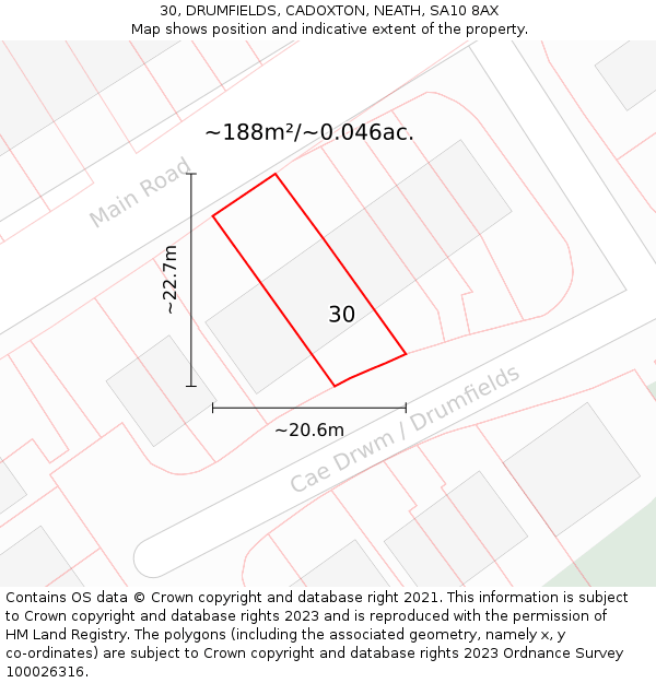30, DRUMFIELDS, CADOXTON, NEATH, SA10 8AX: Plot and title map