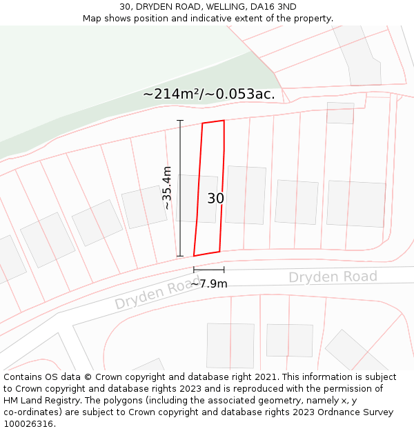 30, DRYDEN ROAD, WELLING, DA16 3ND: Plot and title map