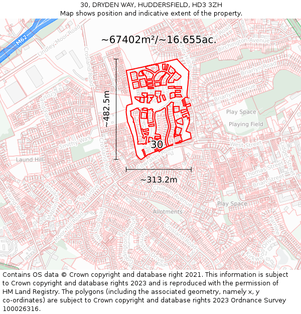 30, DRYDEN WAY, HUDDERSFIELD, HD3 3ZH: Plot and title map
