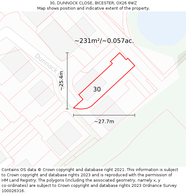 30, DUNNOCK CLOSE, BICESTER, OX26 6WZ: Plot and title map