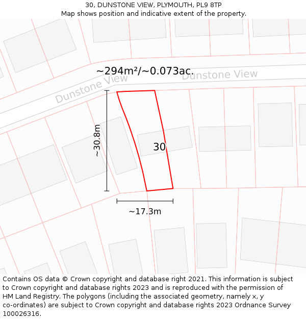 30, DUNSTONE VIEW, PLYMOUTH, PL9 8TP: Plot and title map