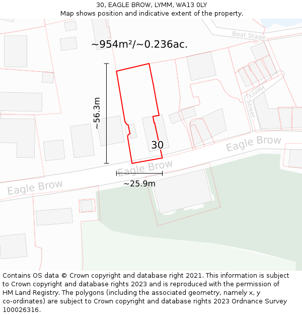 30, EAGLE BROW, LYMM, WA13 0LY: Plot and title map