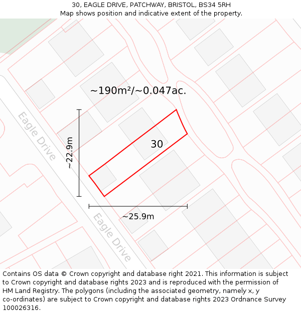 30, EAGLE DRIVE, PATCHWAY, BRISTOL, BS34 5RH: Plot and title map