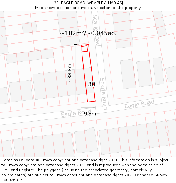 30, EAGLE ROAD, WEMBLEY, HA0 4SJ: Plot and title map