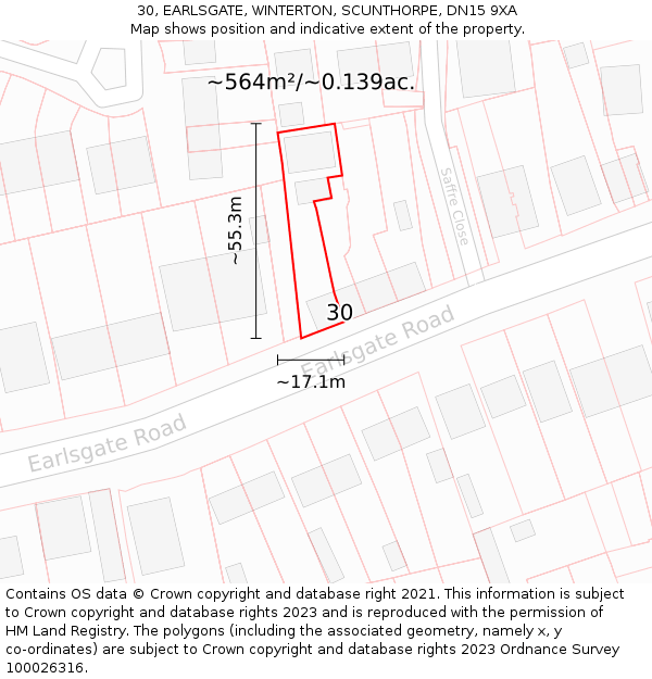 30, EARLSGATE, WINTERTON, SCUNTHORPE, DN15 9XA: Plot and title map