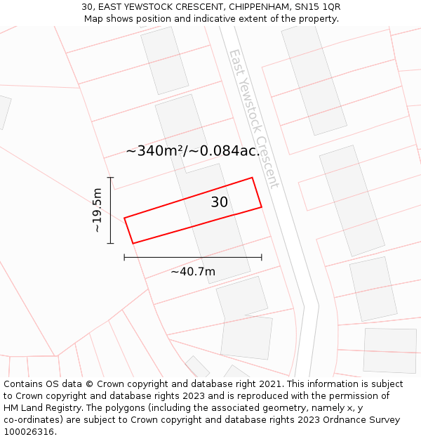 30, EAST YEWSTOCK CRESCENT, CHIPPENHAM, SN15 1QR: Plot and title map