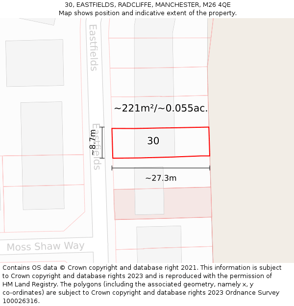 30, EASTFIELDS, RADCLIFFE, MANCHESTER, M26 4QE: Plot and title map