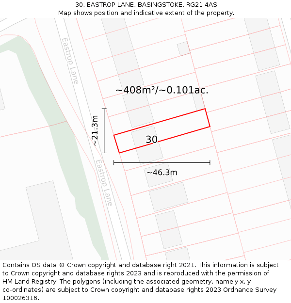 30, EASTROP LANE, BASINGSTOKE, RG21 4AS: Plot and title map