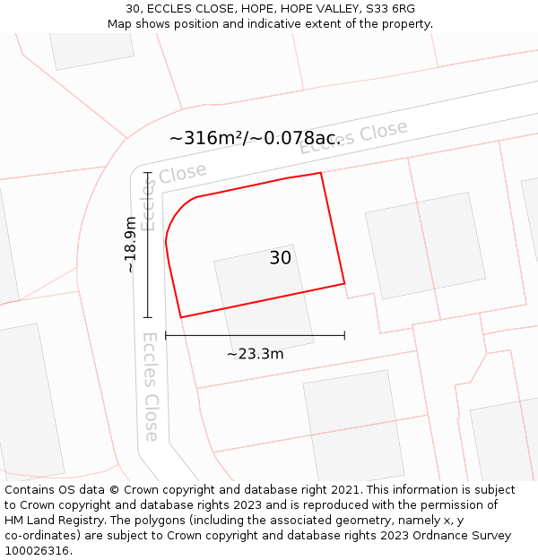 30, ECCLES CLOSE, HOPE, HOPE VALLEY, S33 6RG: Plot and title map