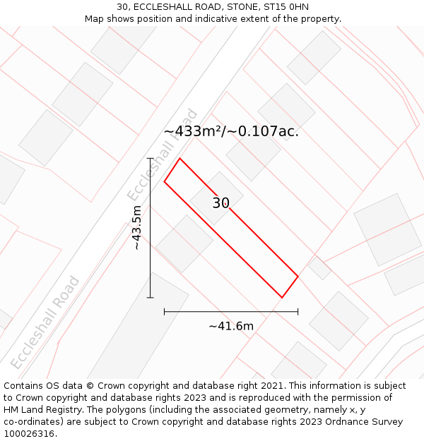 30, ECCLESHALL ROAD, STONE, ST15 0HN: Plot and title map