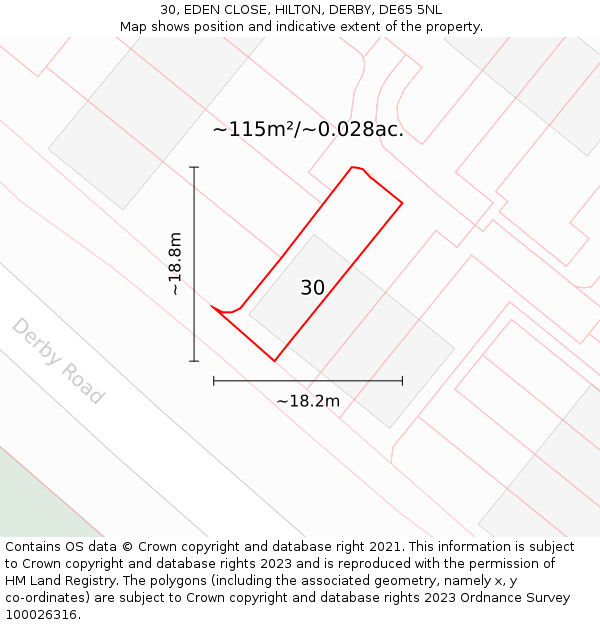30, EDEN CLOSE, HILTON, DERBY, DE65 5NL: Plot and title map