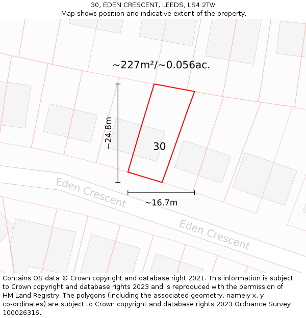 30, EDEN CRESCENT, LEEDS, LS4 2TW: Plot and title map