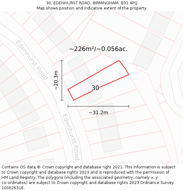 30, EDENHURST ROAD, BIRMINGHAM, B31 4PQ: Plot and title map