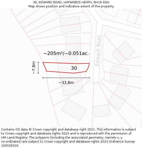 30, EDWARD ROAD, HAYWARDS HEATH, RH16 4QH: Plot and title map