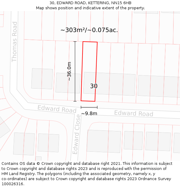 30, EDWARD ROAD, KETTERING, NN15 6HB: Plot and title map