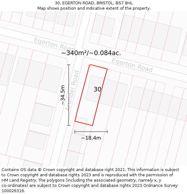 30, EGERTON ROAD, BRISTOL, BS7 8HL: Plot and title map
