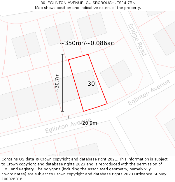 30, EGLINTON AVENUE, GUISBOROUGH, TS14 7BN: Plot and title map