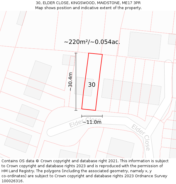 30, ELDER CLOSE, KINGSWOOD, MAIDSTONE, ME17 3PR: Plot and title map